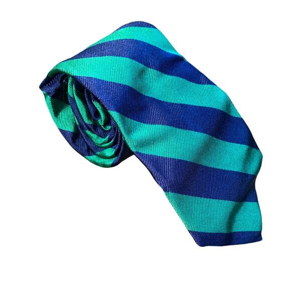 J. Crew Tie 100% English Silk Striped Blue and Green Preppy Casual Teacher Dad - Picture 1 of 4